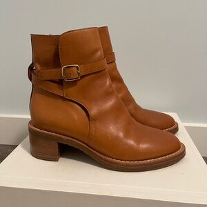 Celine Tan Leather Jodhpur Ankle Boots with Buckle